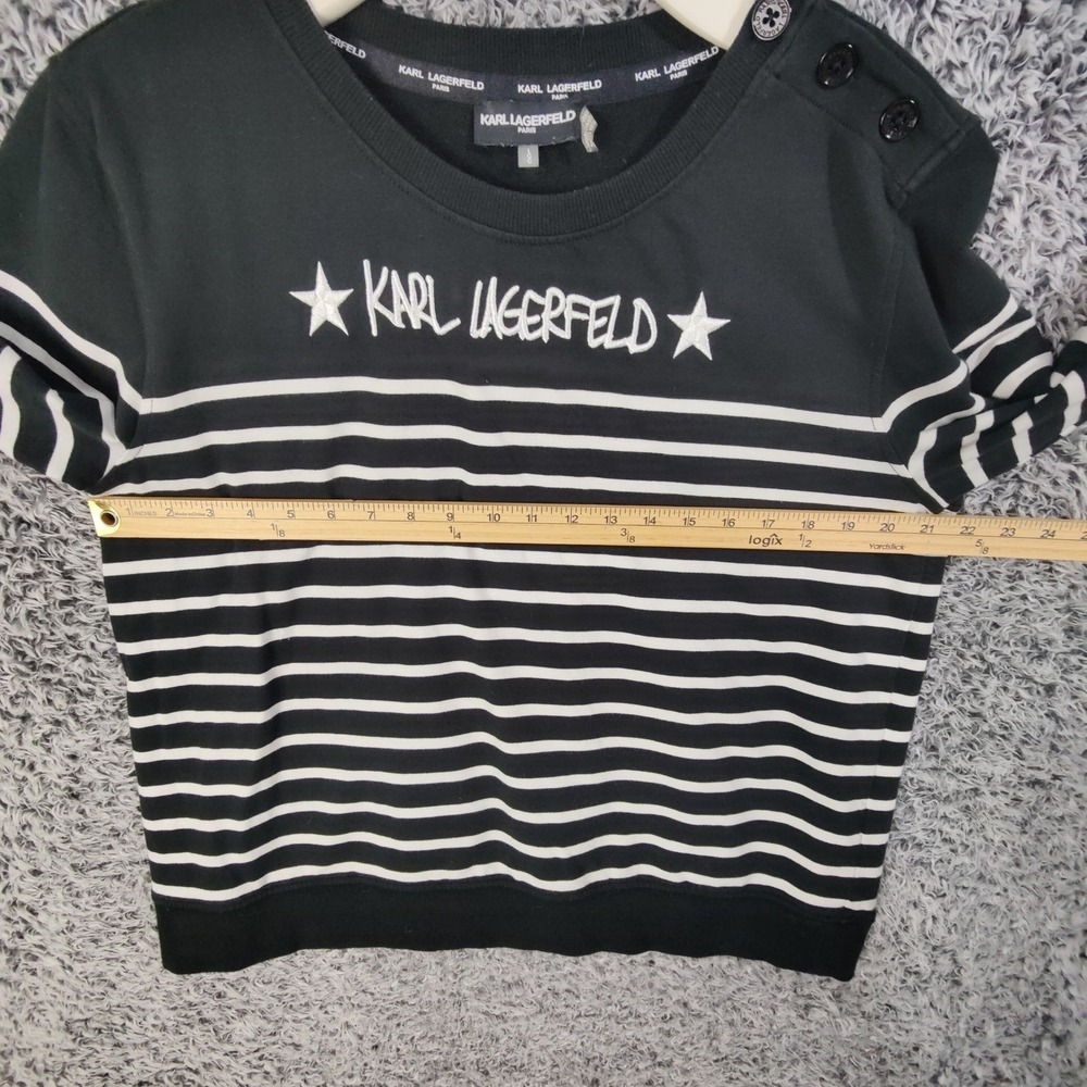 Karl Lagerfeld Paris Striped Crewneck Sweatshirt Logo Star Womens Large Nautical - Picture 3 of 16